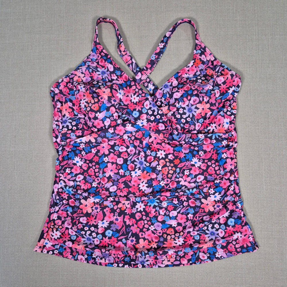 Tempt Me Floral Underwire Tankini Top Pink Purple Ruched Tummy Control XXL NWT